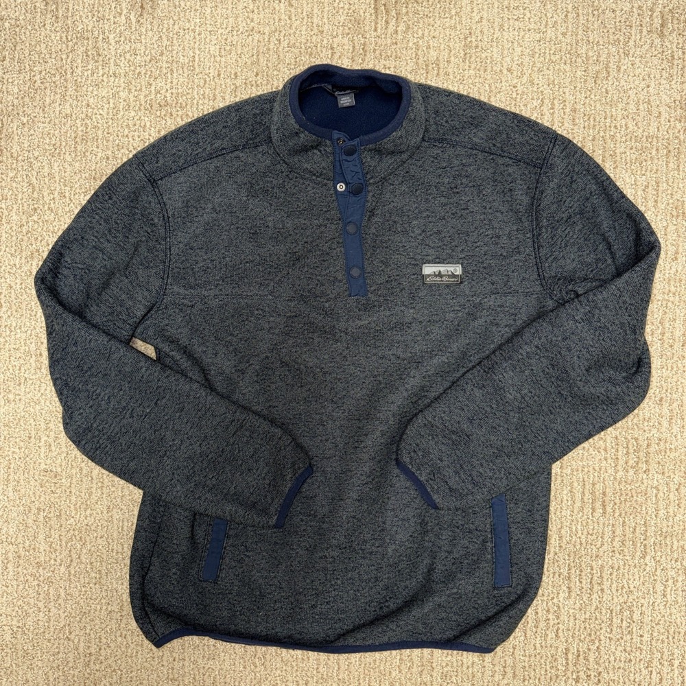 Men's Small Eddie Bauer 1/4 Snap Sweater Fleece Navy EUC